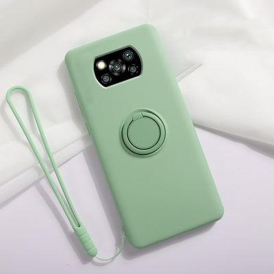 Xiaomi Poco X3 Case - Ultra-Thin Liquid Silicone Cover with Ring Holder & Integrated Stand, Full Lens Protection & Anti-Fall Design